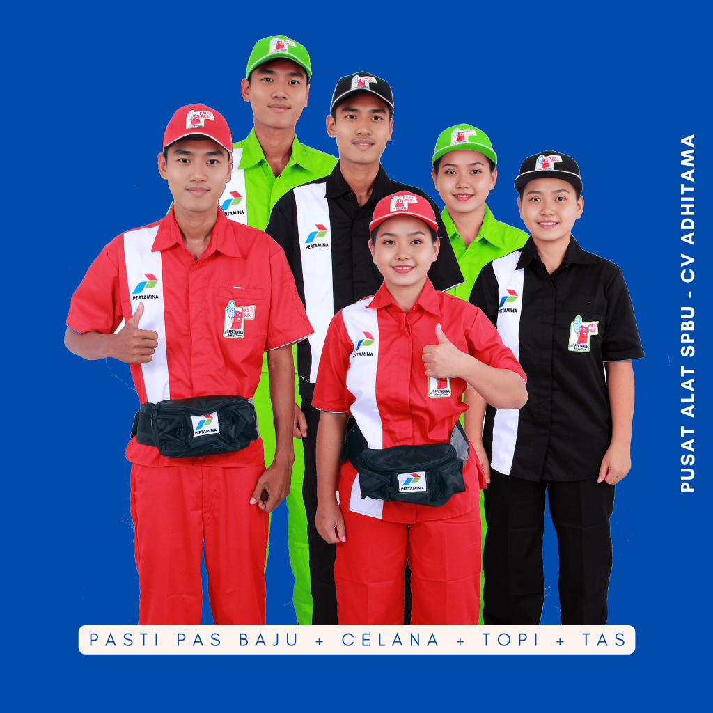 Seragam spbu operator admin ob pertamina pasti pas + Topi + Tas